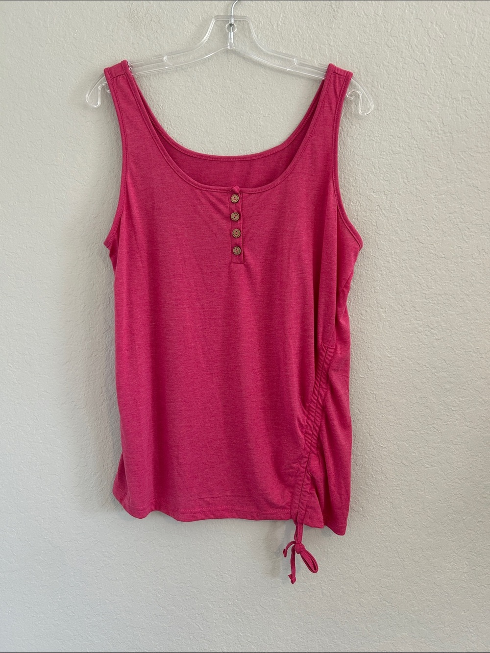 Women’s Pink Sleeveless Henley Tank with Side Tie